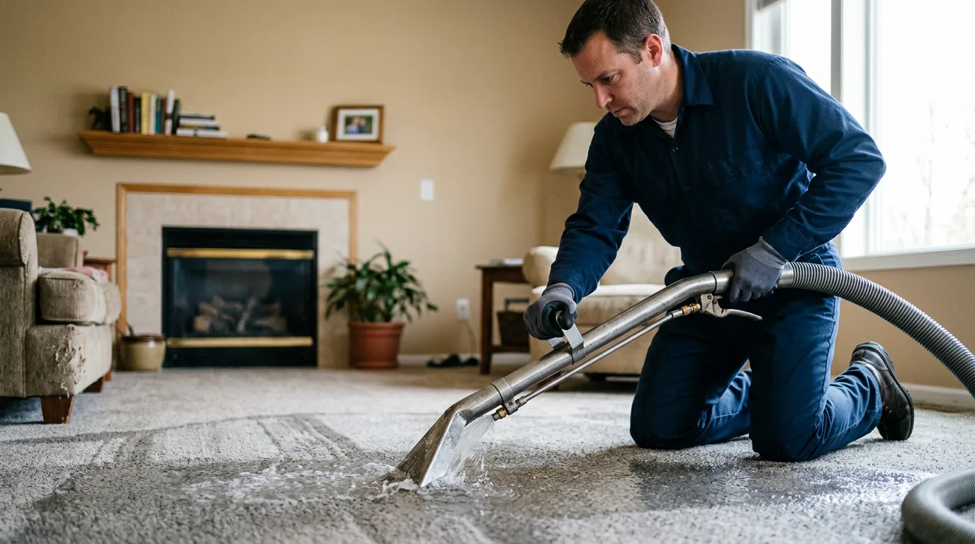 Water damage restoration technician working near Peosta, IA